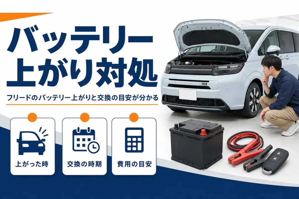 フリードのバッテリー上がりと交換の要点を示したアイキャッチ