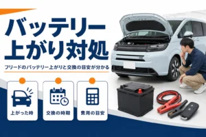 フリードのバッテリー上がりと交換の要点を示したアイキャッチ