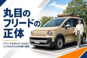 丸目2灯にカスタムされたレトロな雰囲気のコンパクトミニバン