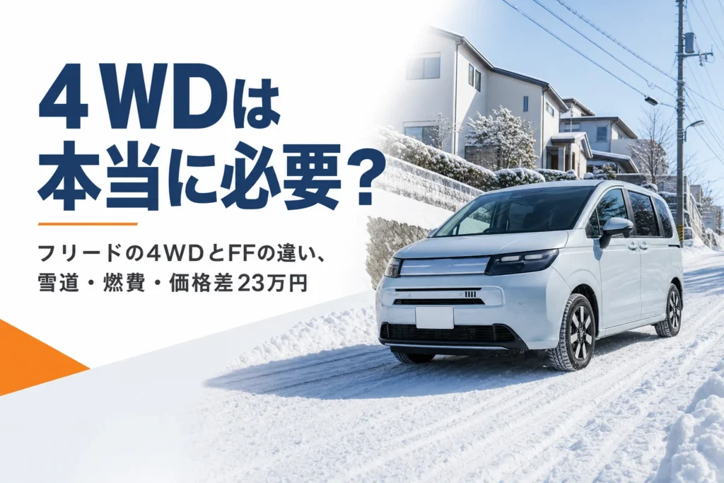 雪の積もった坂道を上るコンパクトミニバン