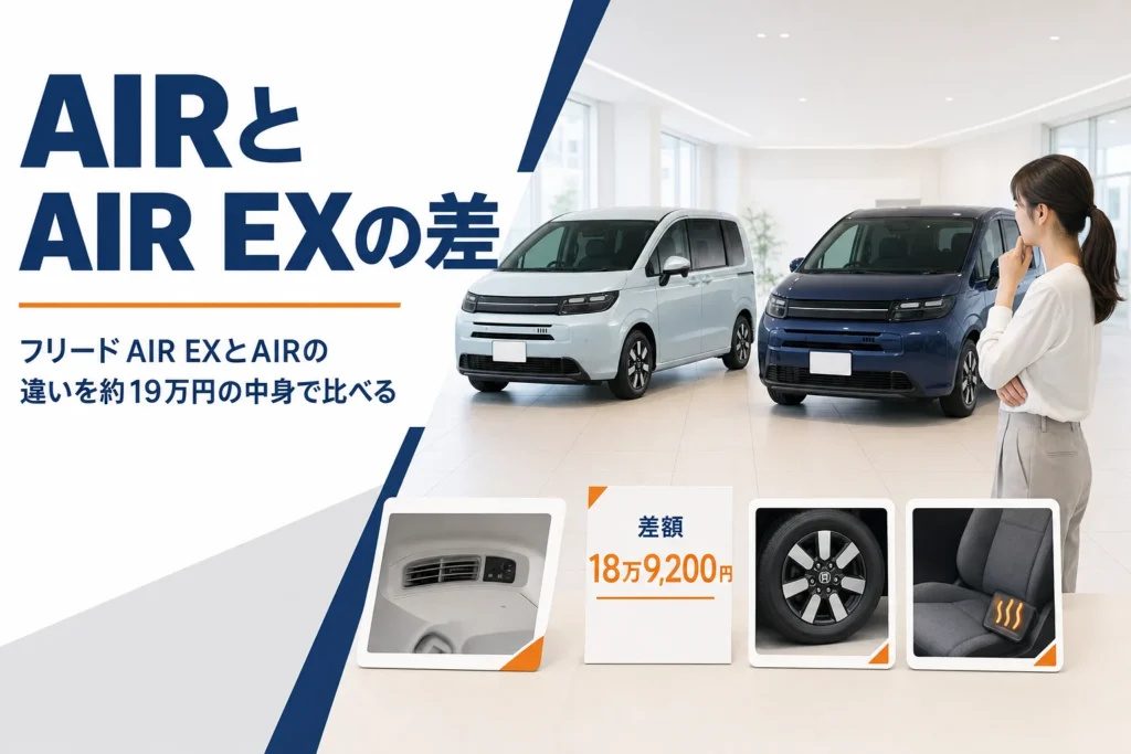 フリードAIRとAIR EXの価格差と装備の違いを示したアイキャッチ