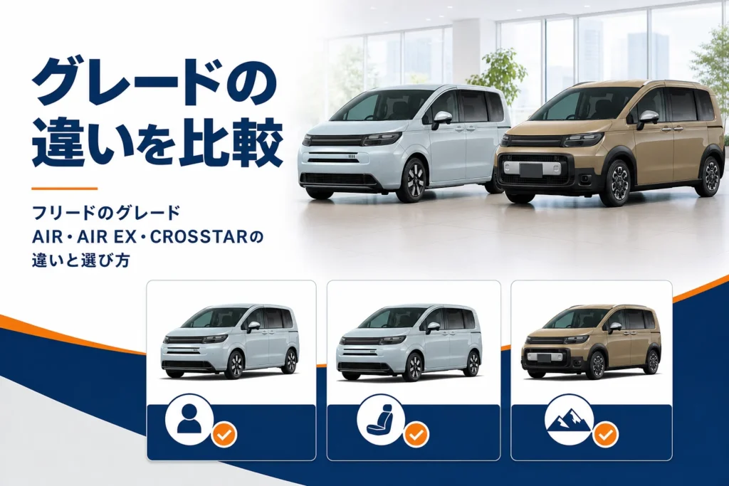 フリードのグレードAIR・AIR EX・CROSSTARの違いを比べるアイキャッチ