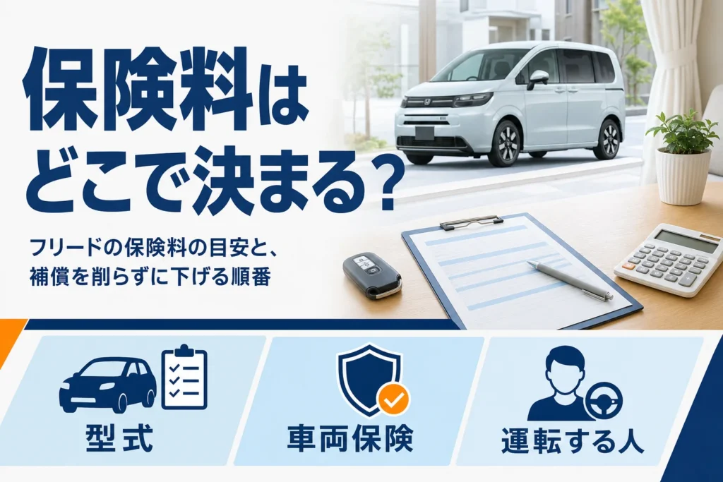 フリードの任意保険料が決まる要素を示したアイキャッチ