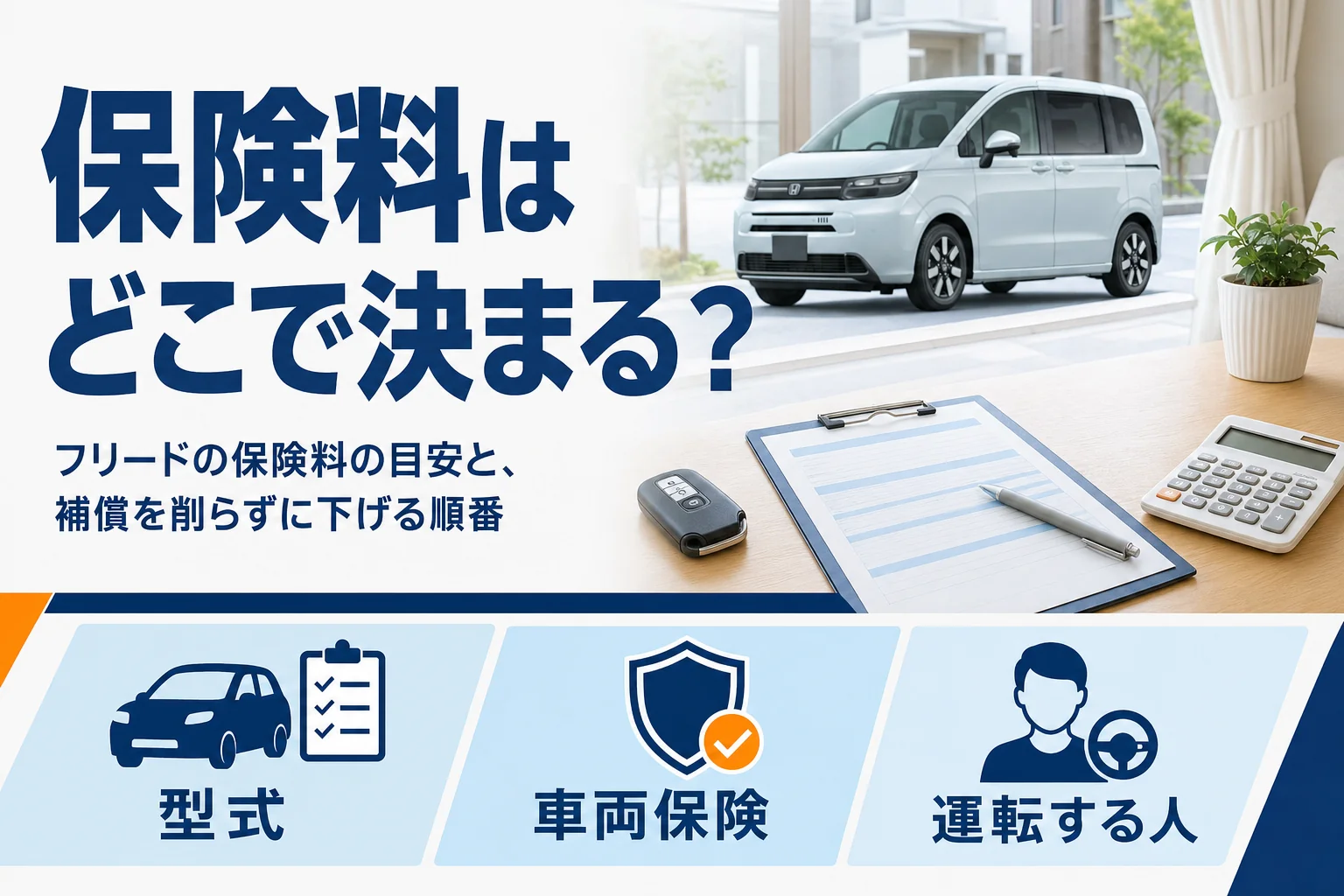 フリードの任意保険料が決まる要素を示したアイキャッチ