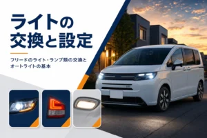 フリードのライトとランプ類の交換と設定を解説するアイキャッチ