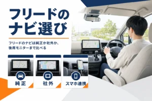 フリードのナビを純正・社外・スマホ連携で比べることを示したアイキャッチ