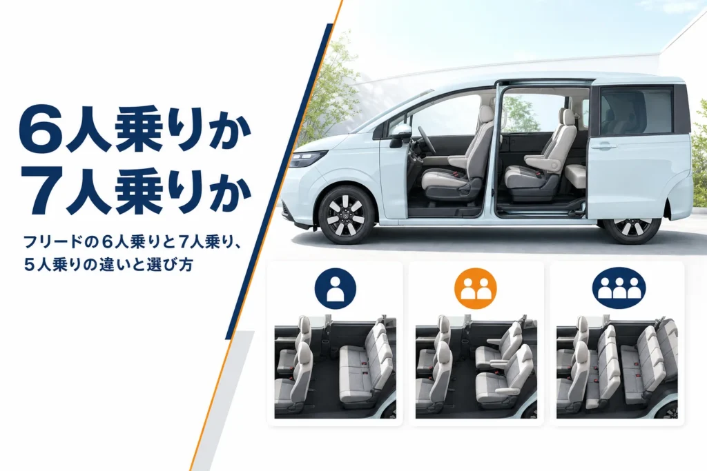 フリードの5人乗り・6人乗り・7人乗りの違いを示したアイキャッチ