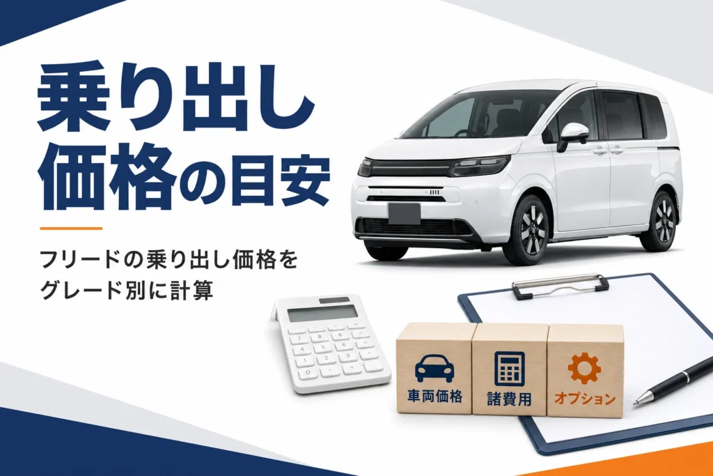 フリードの乗り出し価格の目安をグレード別に示したアイキャッチ