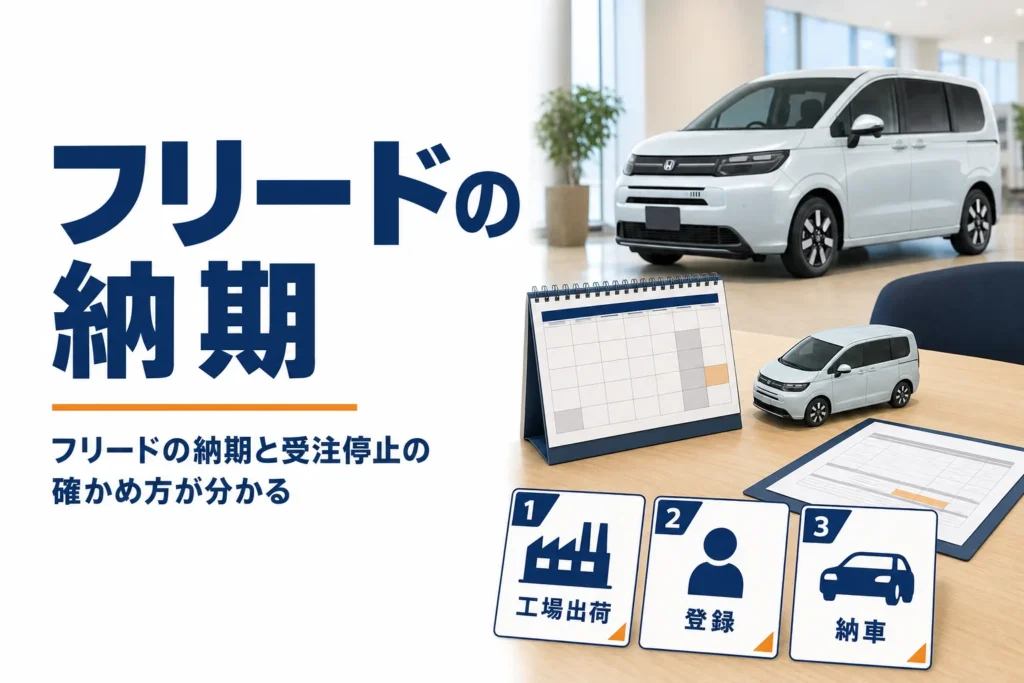 フリードの納期と注文から納車までの流れを示したアイキャッチ