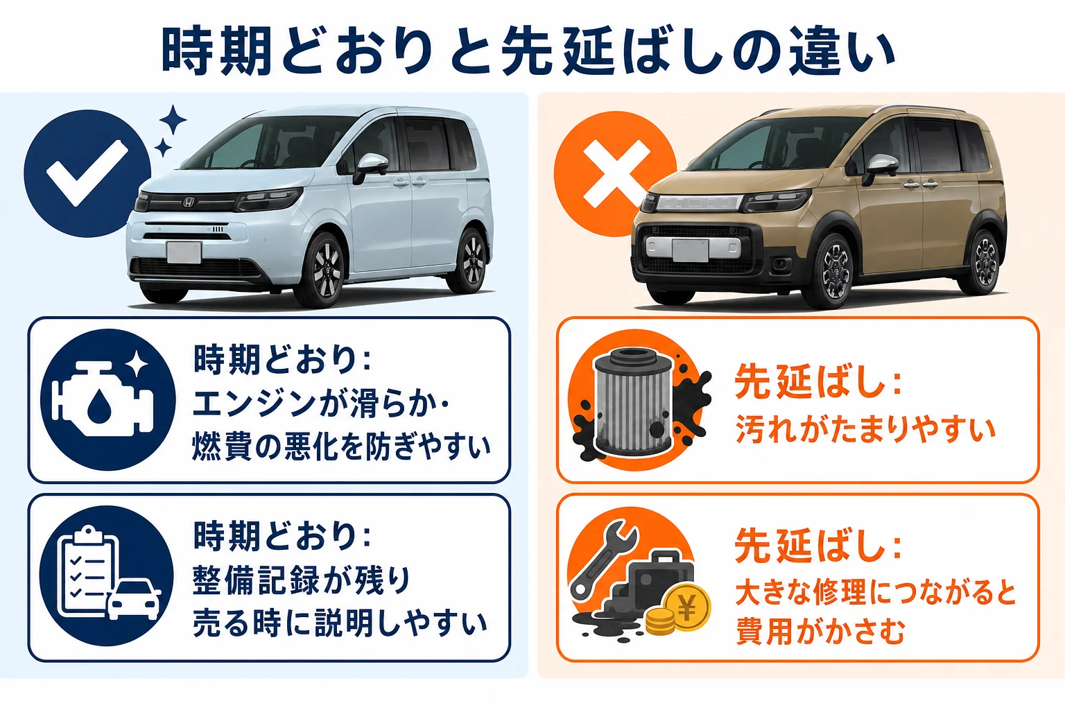 オイル交換を先延ばしにした時の影響を示した図解
