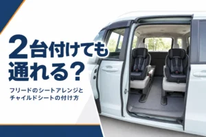 2列目の左右にチャイルドシートを付けたミニバンの車内