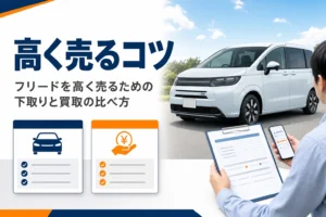 フリードを高く売るために下取りと買取を比べることを示したアイキャッチ