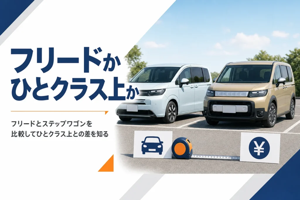 フリードとひとクラス上のミニバンの大きさと価格の差を比べることを示したアイキャッチ