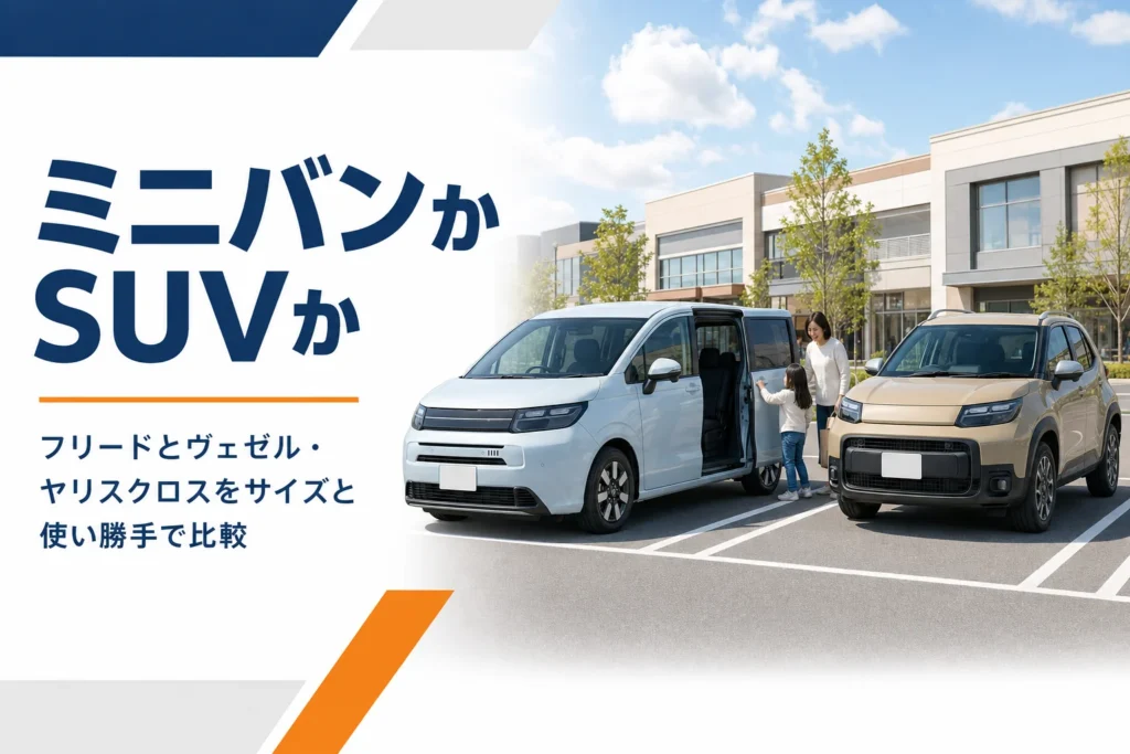 駐車場に並んだコンパクトミニバンとコンパクトSUV