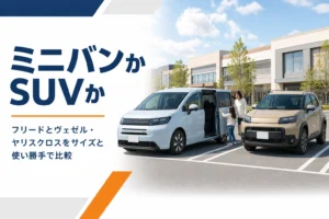 駐車場に並んだコンパクトミニバンとコンパクトSUV