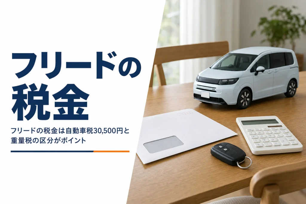 自動車税の通知書と電卓と車のキー